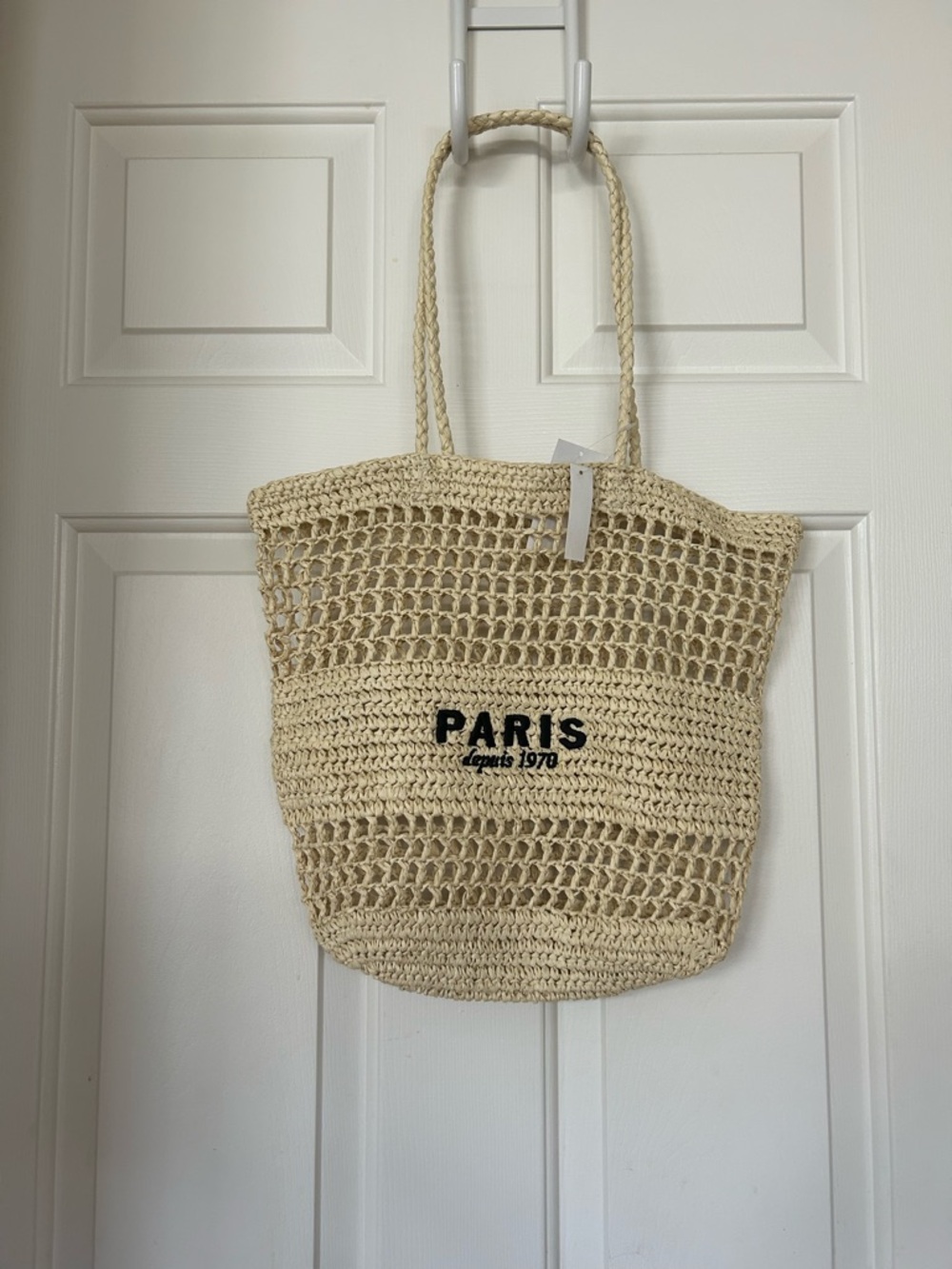 Paris Crochet Straw Tote Bag in Natural